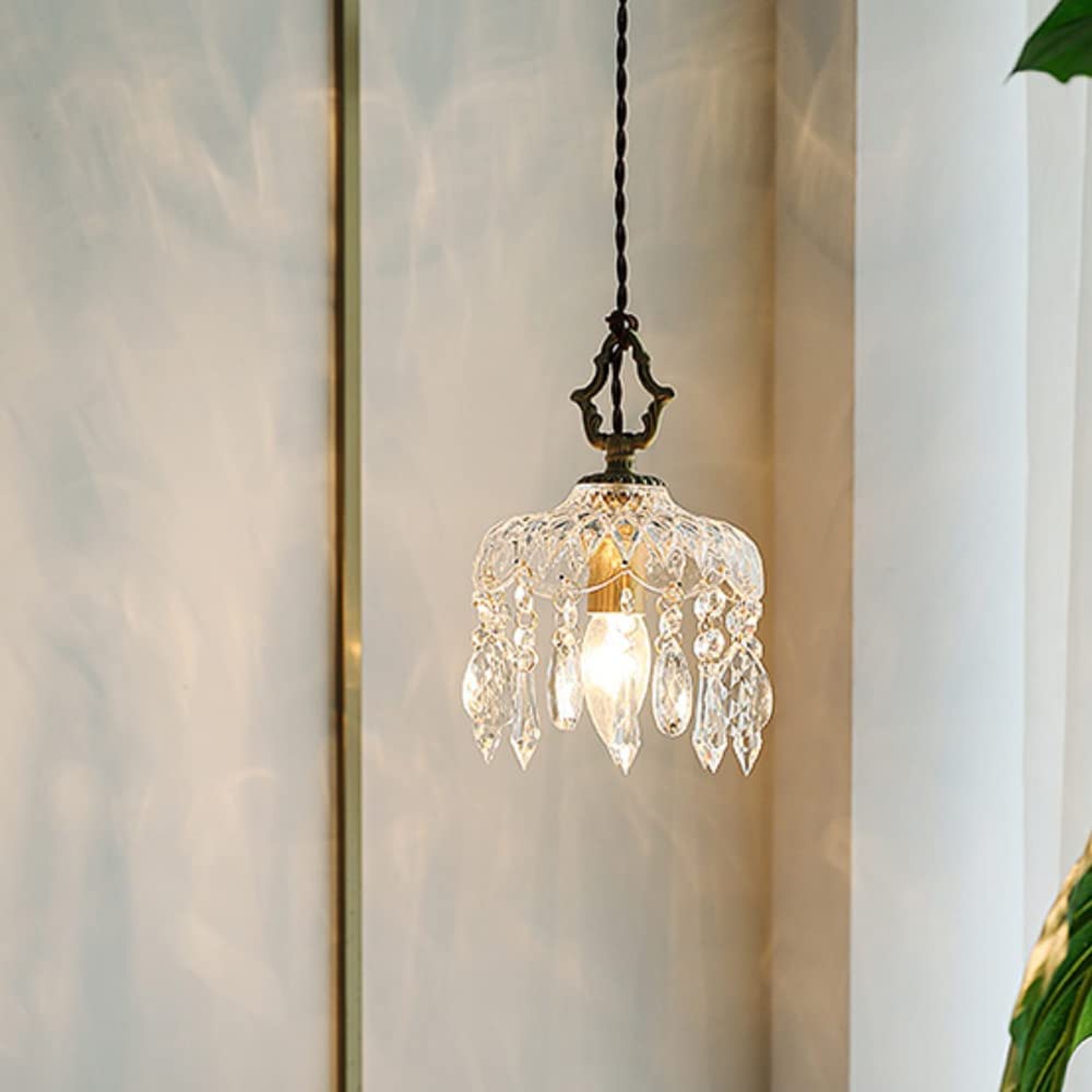 All Copper Retro Light Luxury Crystal Glass Small Pendant Lamp