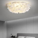 Simple Nordic Style Cozy Bedroom With Petal Shaped Ceiling Lamp