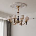 Majestic Veil Chandelier — Pleated Fabric Shades, Walnut & Brass, 3/5/8-Light