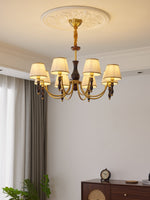 Majestic Veil Chandelier — Pleated Fabric Shades, Walnut & Brass, 3/5/8-Light