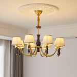 Majestic Veil Chandelier — Pleated Fabric Shades, Walnut & Brass, 3/5/8-Light