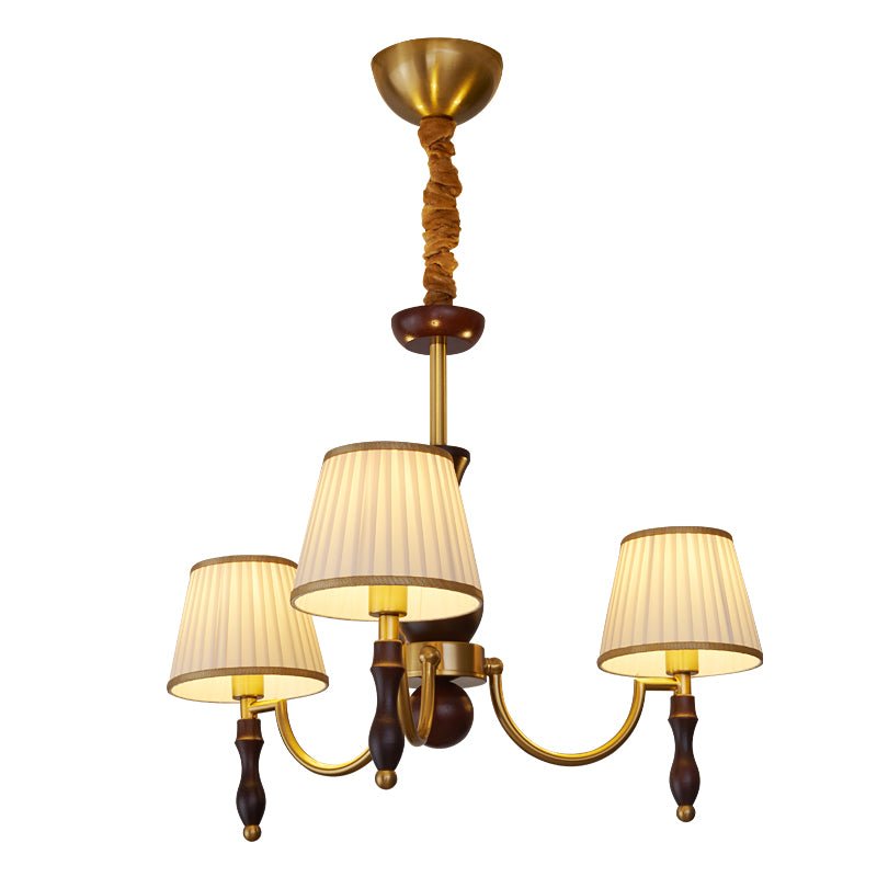 Majestic Veil Chandelier — Pleated Fabric Shades, Walnut & Brass, 3/5/8-Light