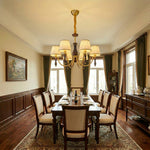 Majestic Veil Chandelier — Pleated Fabric Shades, Walnut & Brass, 3/5/8-Light