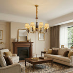 Majestic Veil Chandelier — Pleated Fabric Shades, Walnut & Brass, 3/5/8-Light