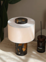 Marbella Stone Table Lamp with Linen Shade for Modern Interiors