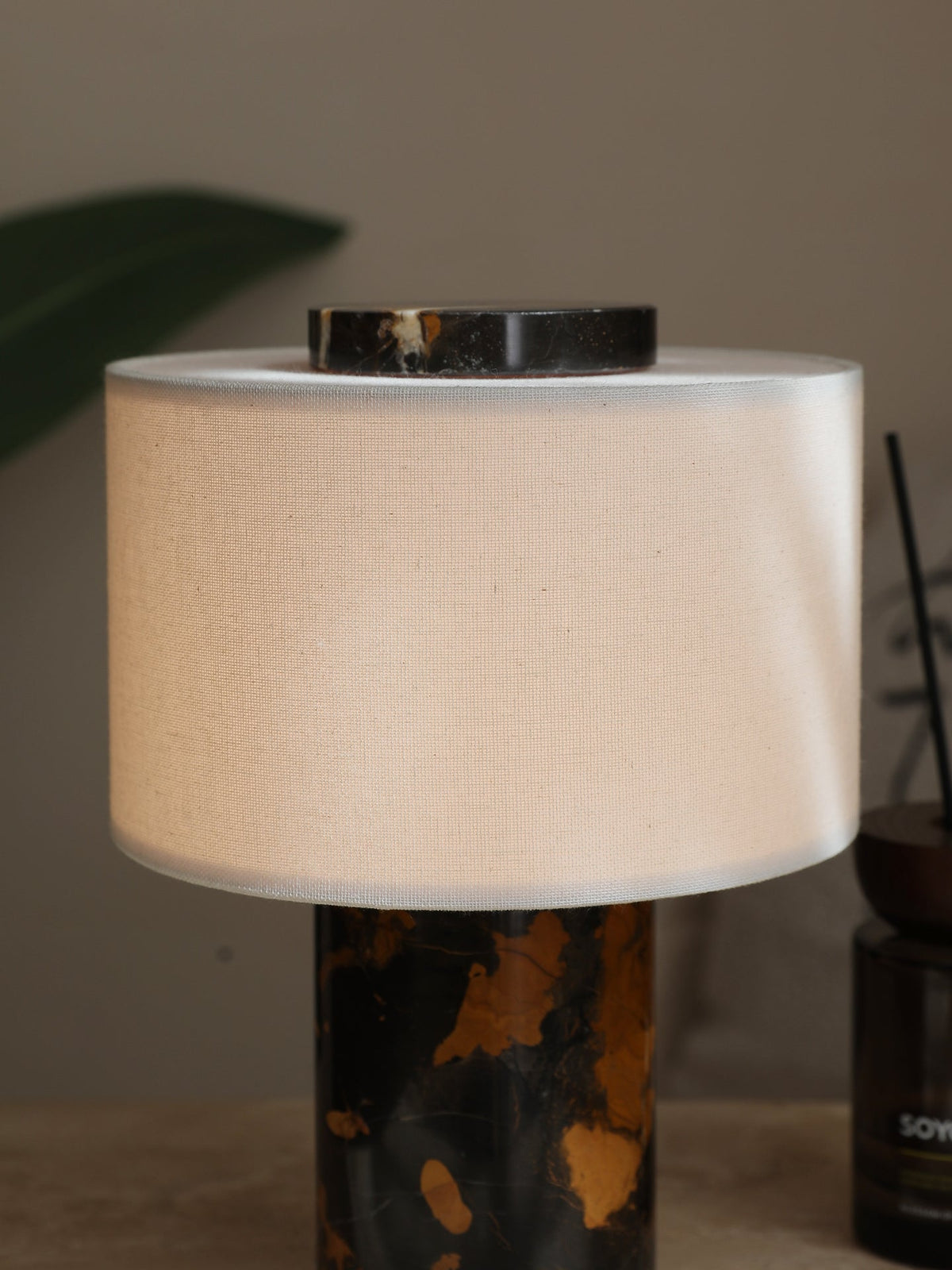 Marbella Stone Table Lamp with Linen Shade for Modern Interiors