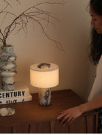 Marbella Stone Table Lamp with Linen Shade for Modern Interiors