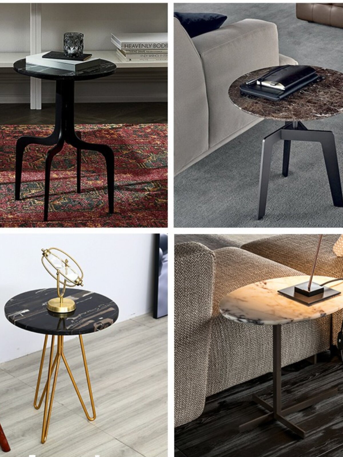 Sculptural Marble Accent Side Table with Metal Base for Modern Interiors