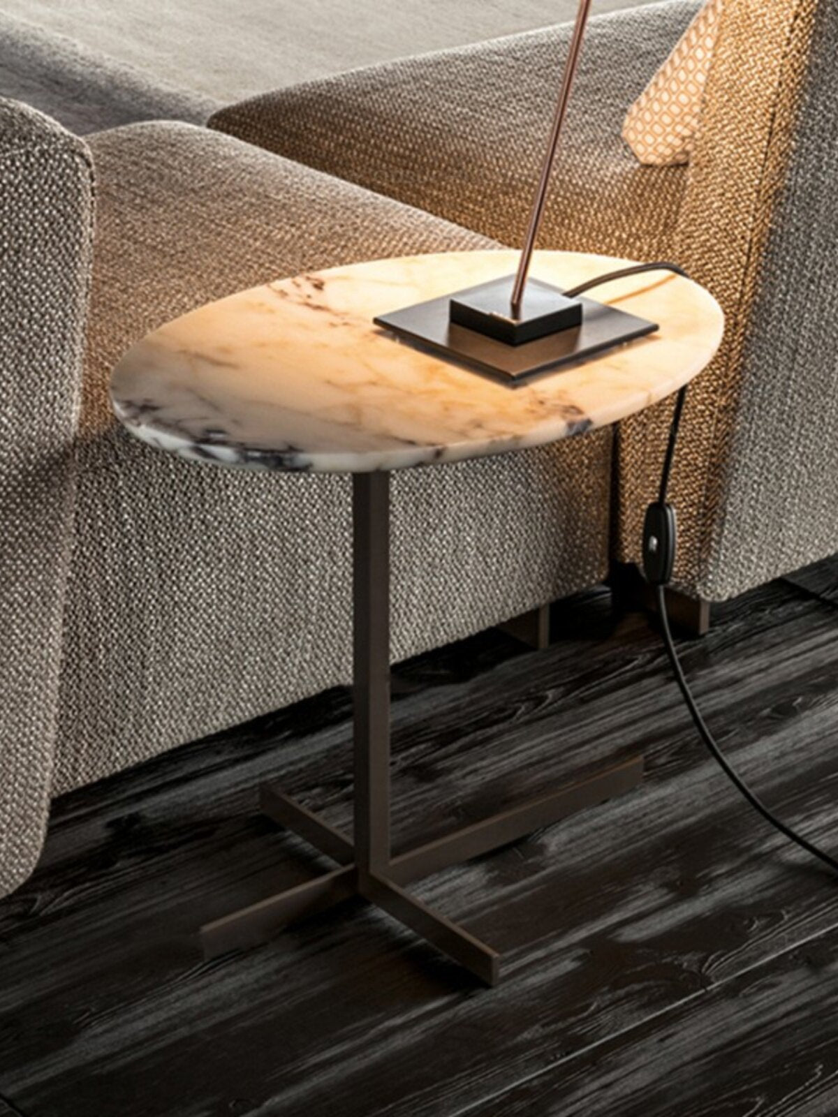 Sculptural Marble Accent Side Table with Metal Base for Modern Interiors