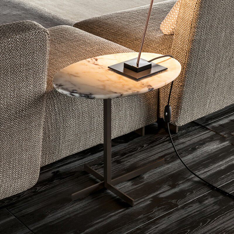 Sculptural Marble Accent Side Table with Metal Base for Modern Interiors