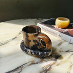 Sculptural Marble Storage Vessel with Loop Handle and Stone Tray