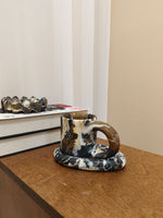Sculptural Marble Storage Vessel with Loop Handle and Stone Tray