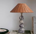 Marble Orb Rattan Table Lamp – Natural Stone & Woven Shade