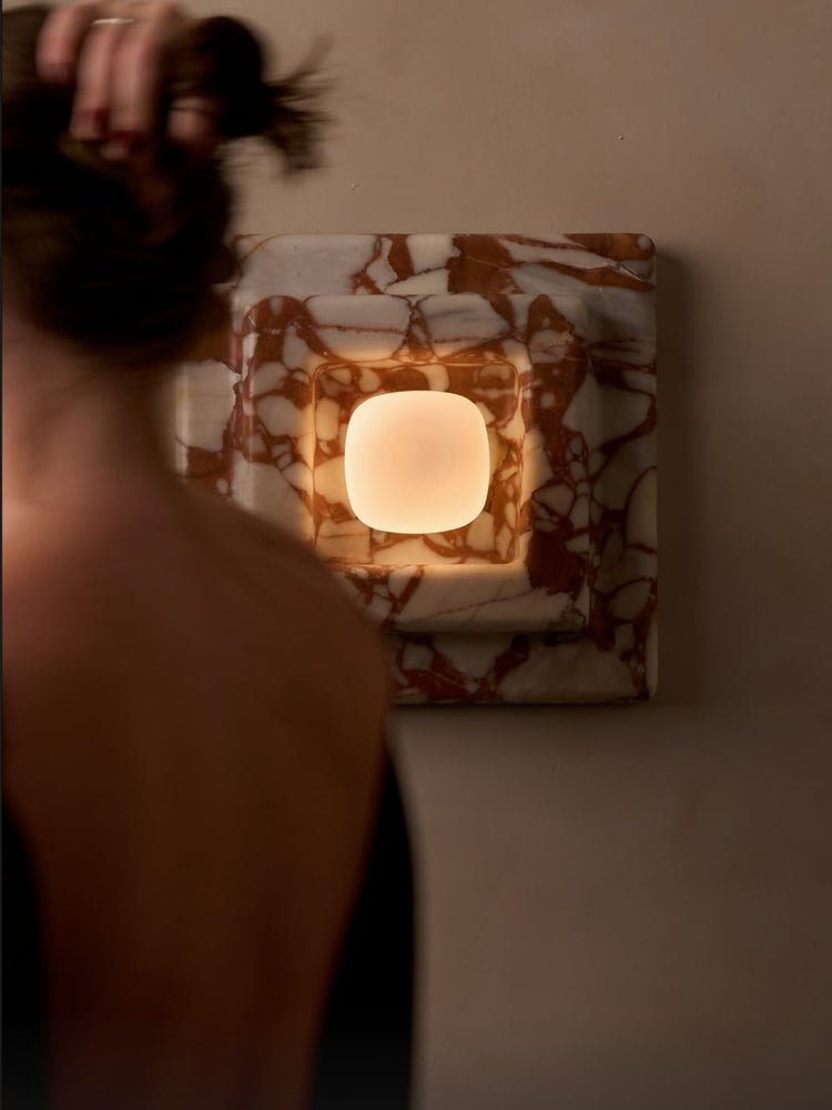 Marble Wall Sconce in Red and White Stone for Modern Interiors