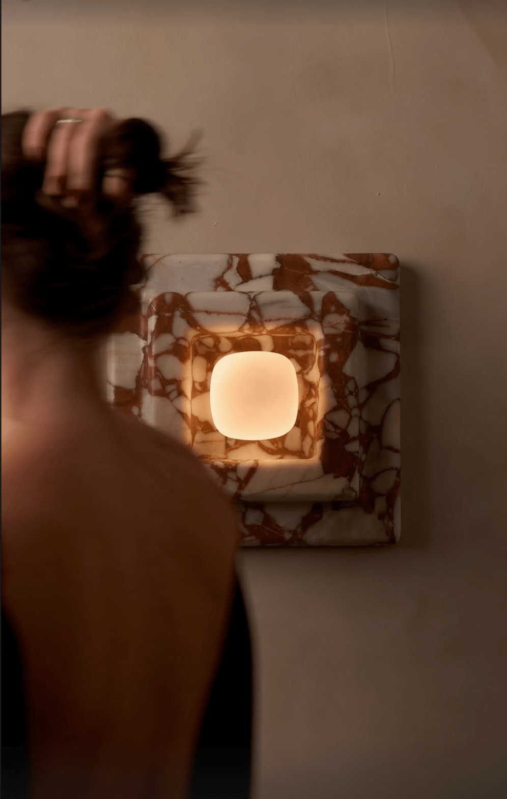 Marble Wall Sconce in Red and White Stone for Modern Interiors
