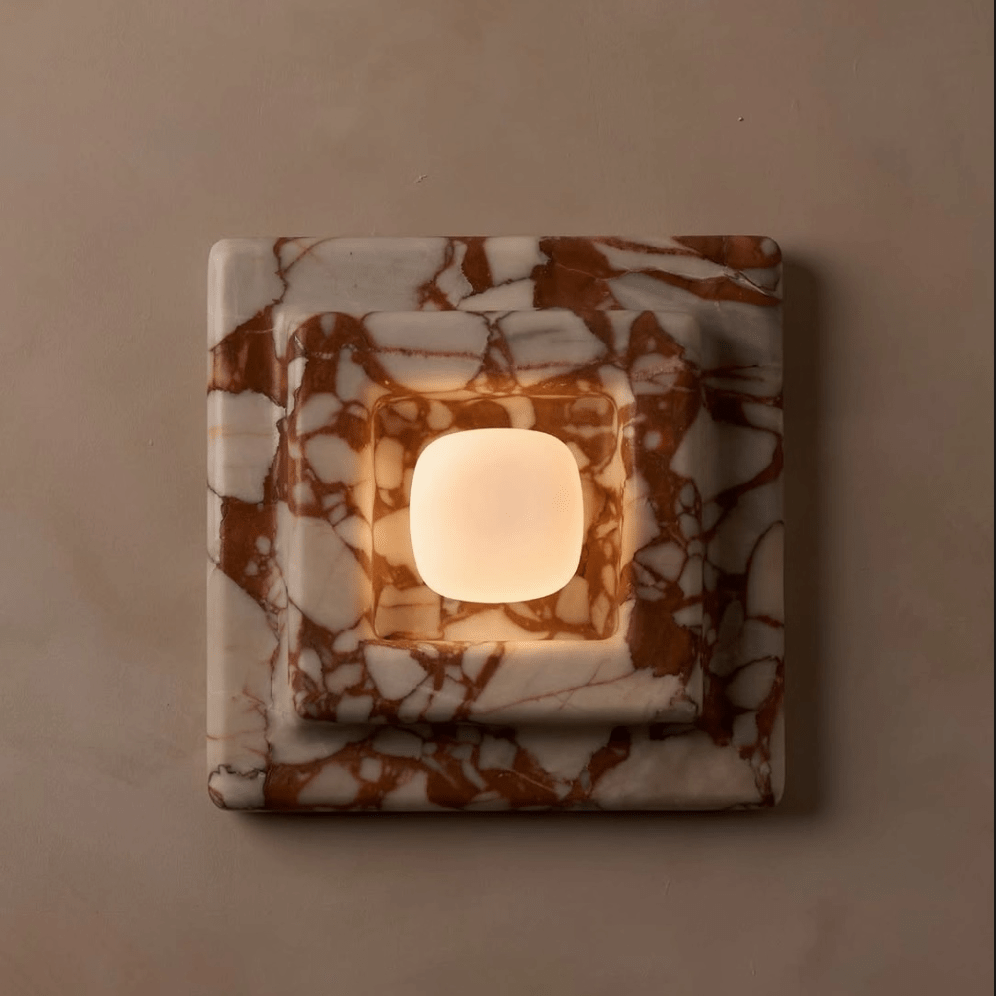 Marble Wall Sconce in Red and White Stone for Modern Interiors