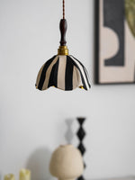 Marbre Stripe Pendant Light – Artisan Fabric Shade with Gold Accents