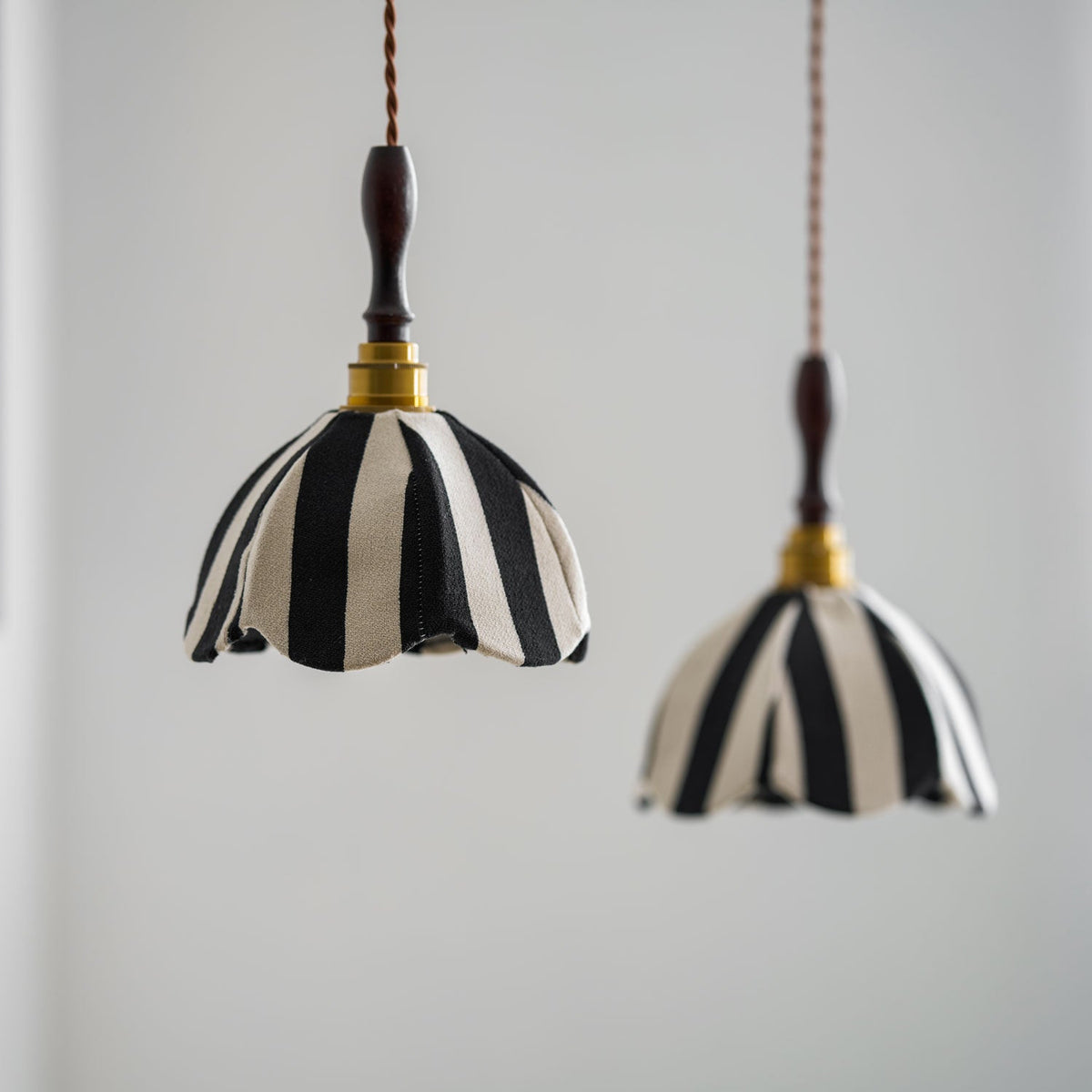 Marbre Stripe Pendant Light – Artisan Fabric Shade with Gold Accents