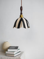 Marbre Stripe Pendant Light – Artisan Fabric Shade with Gold Accents