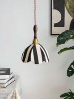Marbre Stripe Pendant Light – Artisan Fabric Shade with Gold Accents