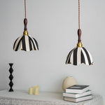 Marbre Stripe Pendant Light – Artisan Fabric Shade with Gold Accents