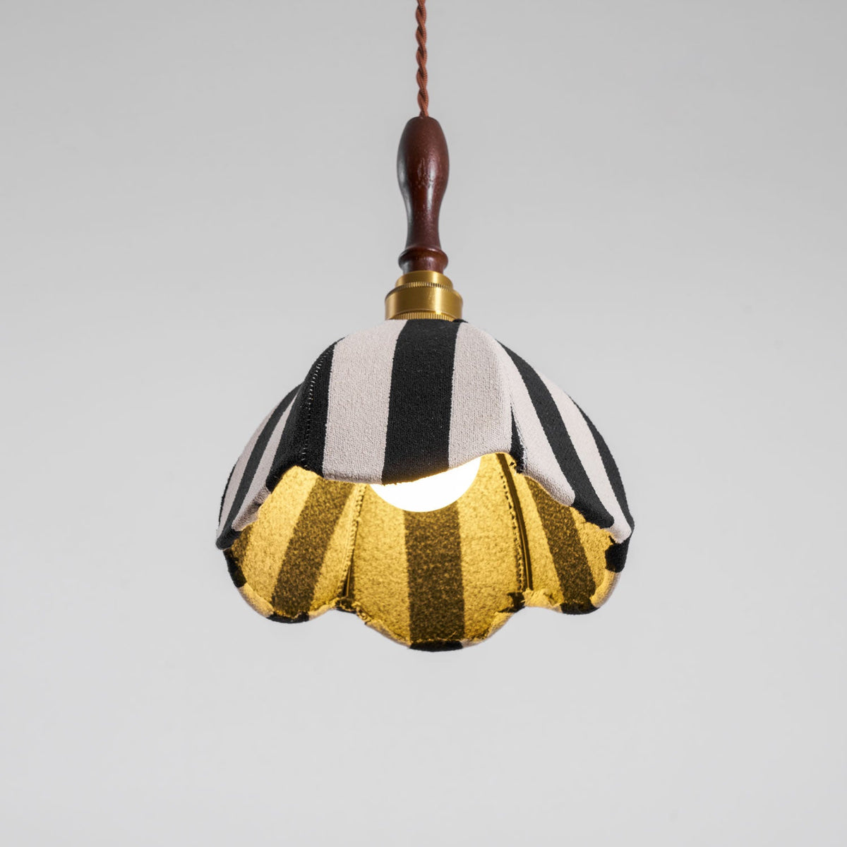 Marbre Stripe Pendant Light – Artisan Fabric Shade with Gold Accents