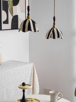 Marbre Stripe Pendant Light – Artisan Fabric Shade with Gold Accents