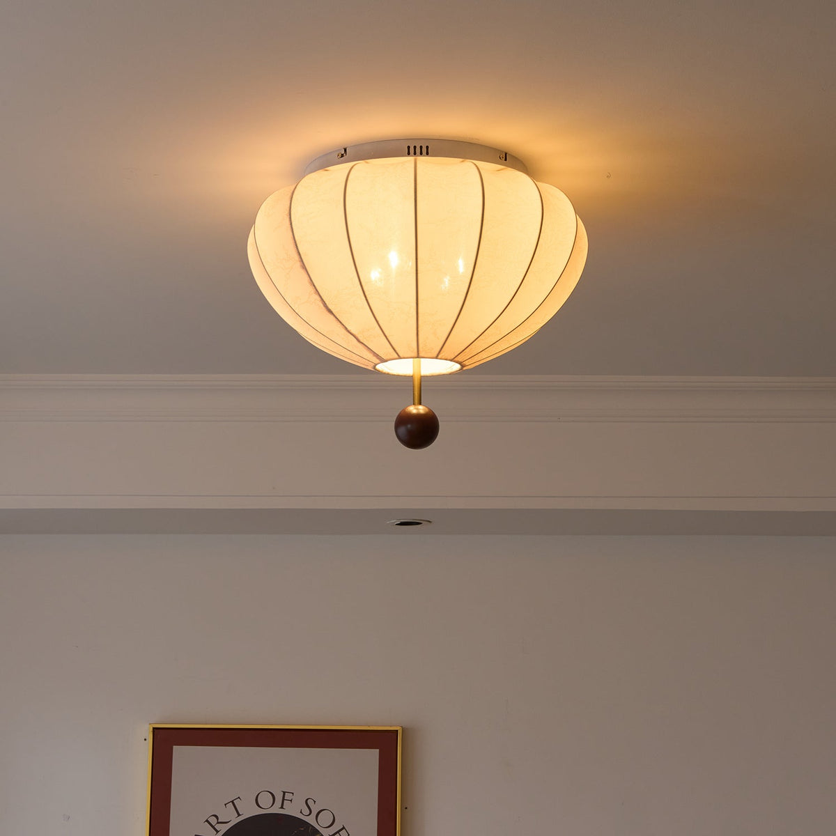 Marceline Fabric and Wood Flush Mount Ceiling Light with LED