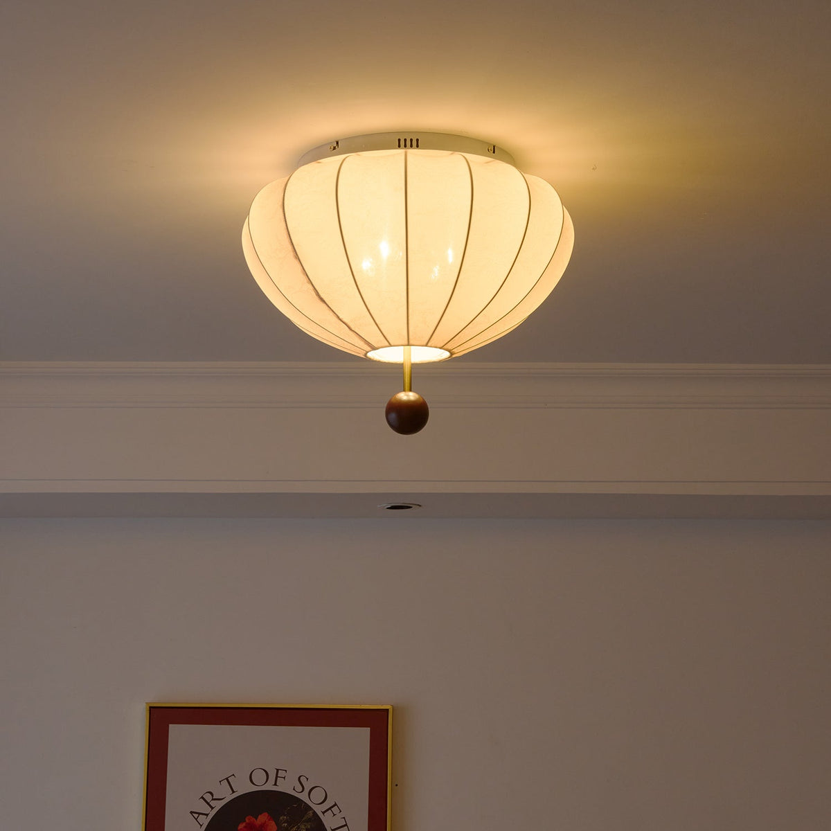 Marceline Fabric and Wood Flush Mount Ceiling Light with LED