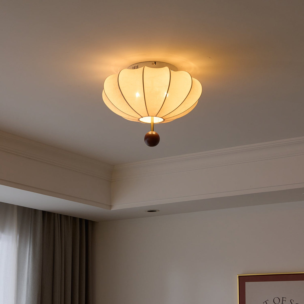 Marceline Fabric and Wood Flush Mount Ceiling Light with LED