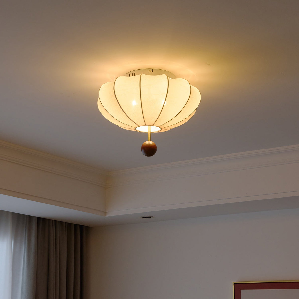 Marceline Fabric and Wood Flush Mount Ceiling Light with LED