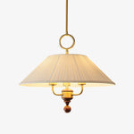 Marcellia Pleated Fabric Pendant Light with Wood Accent, Gold Finish