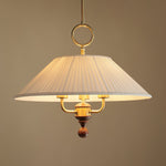 Marcellia Pleated Fabric Pendant Light with Wood Accent, Gold Finish