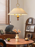 Marcellia Pleated Fabric Pendant Light with Wood Accent, Gold Finish