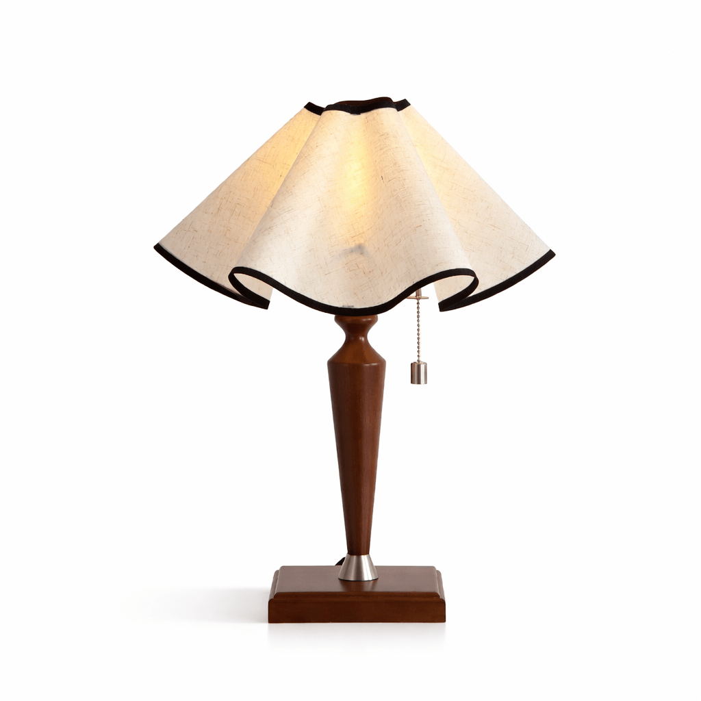 Marcellis Table Lamp with Wooden Base and Fabric Shade