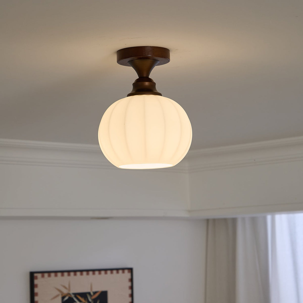 Marcellis Flush Mount Ceiling Light in Vintage Bronze and Glass