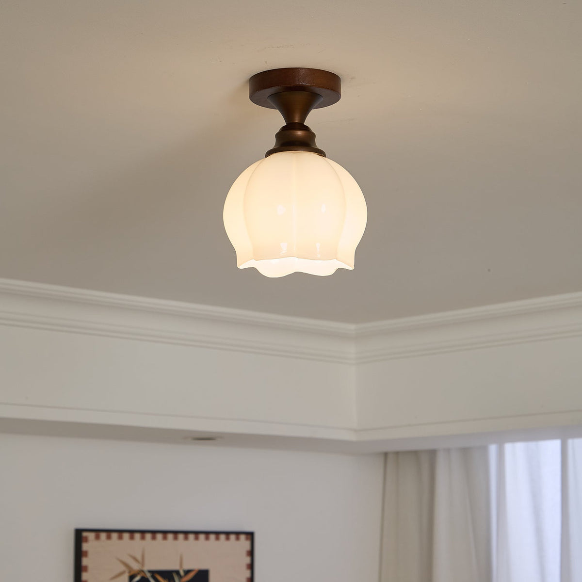 Marcellis Flush Mount Ceiling Light in Vintage Bronze and Glass