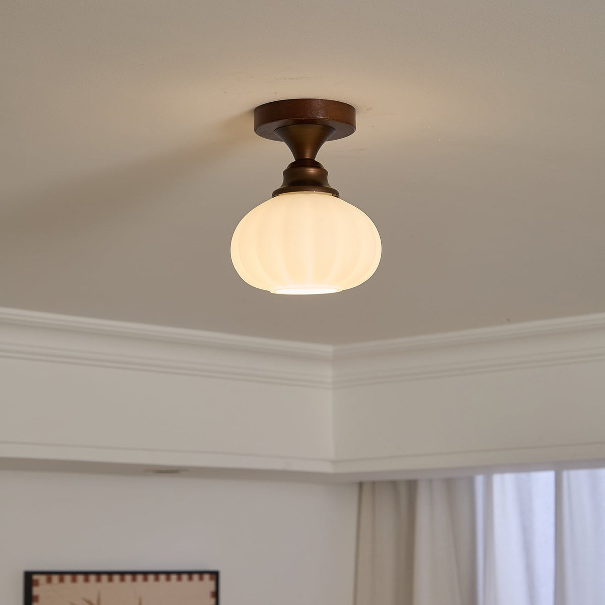 Marcellis Flush Mount Ceiling Light in Vintage Bronze and Glass