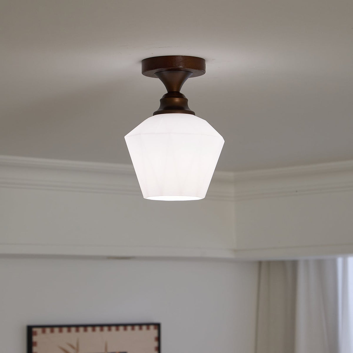 Marcellis Flush Mount Ceiling Light in Vintage Bronze and Glass