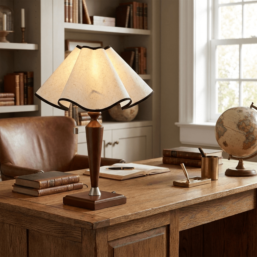 Marcellis Table Lamp with Wooden Base and Fabric Shade