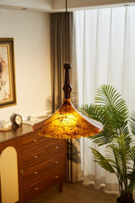 Marcona Wood & Amber Glass Pendant Light for Dining and Living Spaces