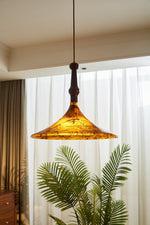 Marcona Wood & Amber Glass Pendant Light for Dining and Living Spaces
