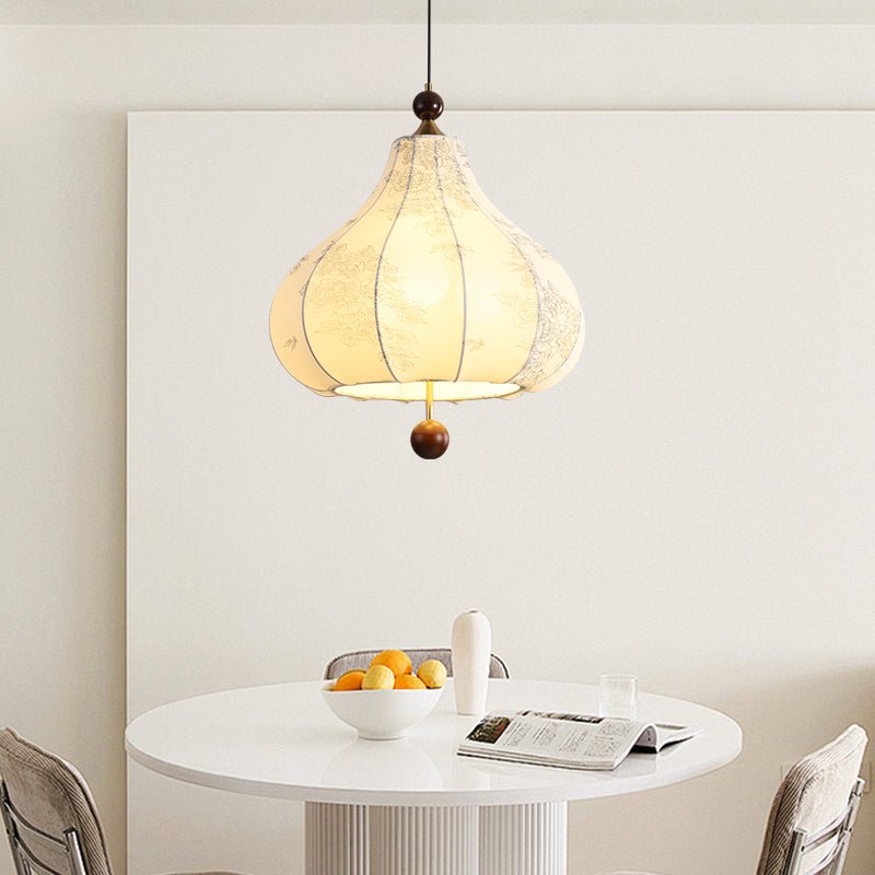 Maribel Floral Fabric Pendant Light with Wooden Accents