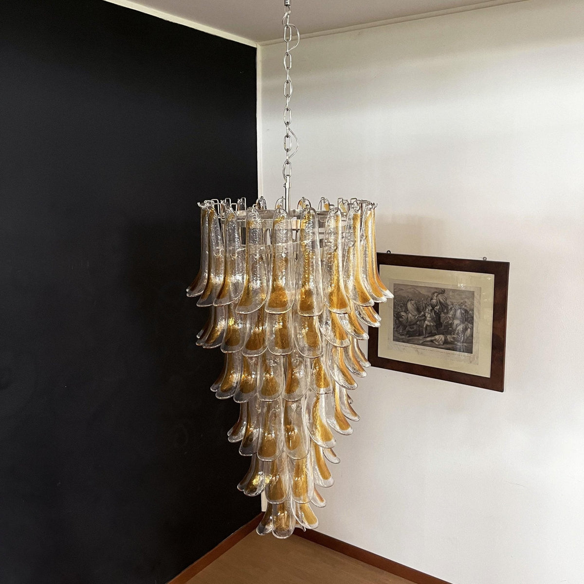 Marigold Glass Chandelier – Cascading Amber Petal Pendant Light for Dining Room & Entryway