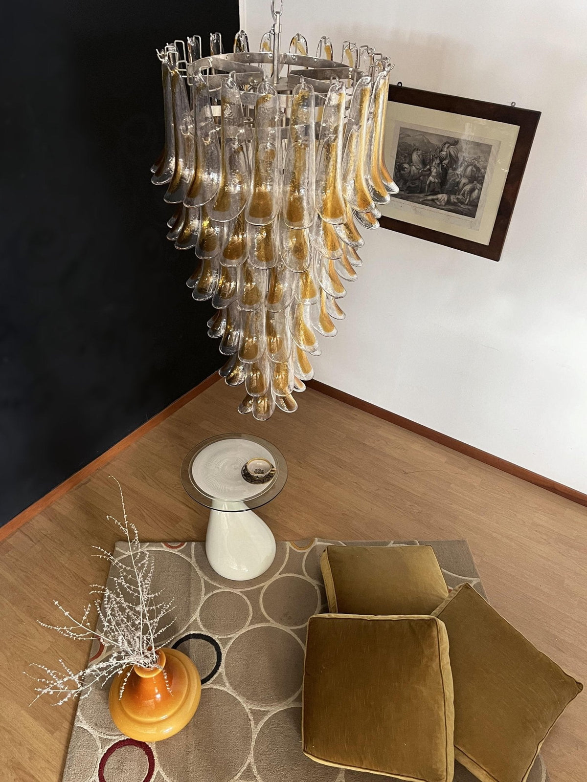 Marigold Glass Chandelier – Cascading Amber Petal Pendant Light for Dining Room & Entryway