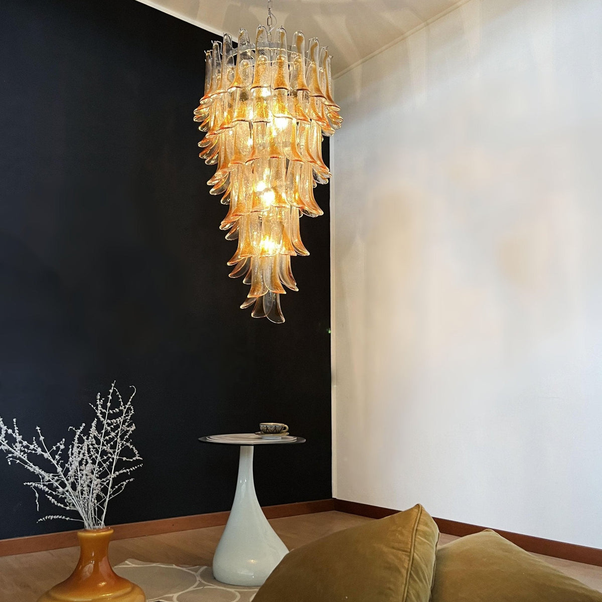 Marigold Glass Chandelier – Cascading Amber Petal Pendant Light for Dining Room & Entryway