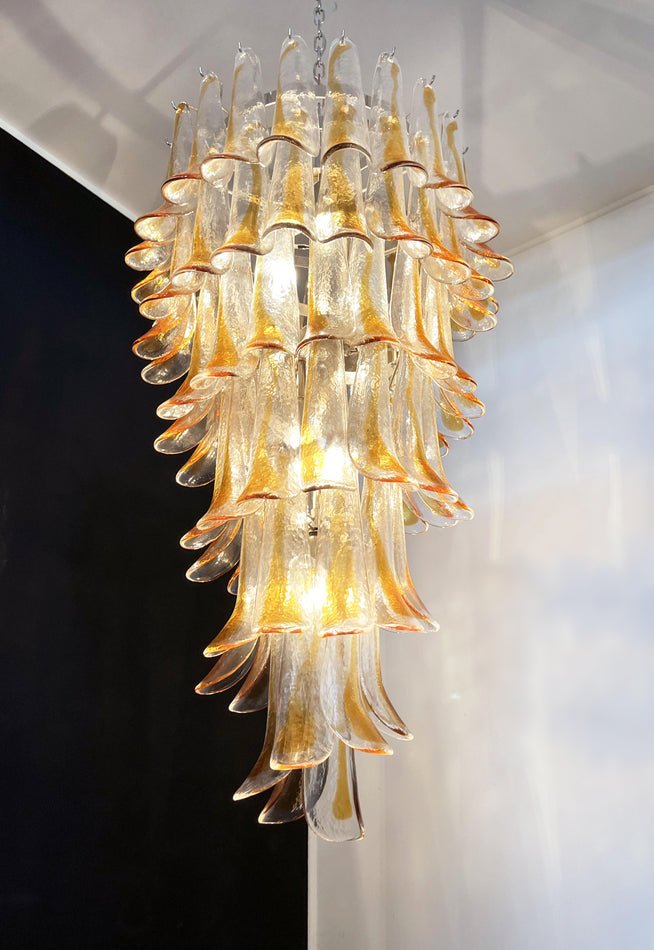 Marigold Glass Chandelier – Cascading Amber Petal Pendant Light for Dining Room & Entryway