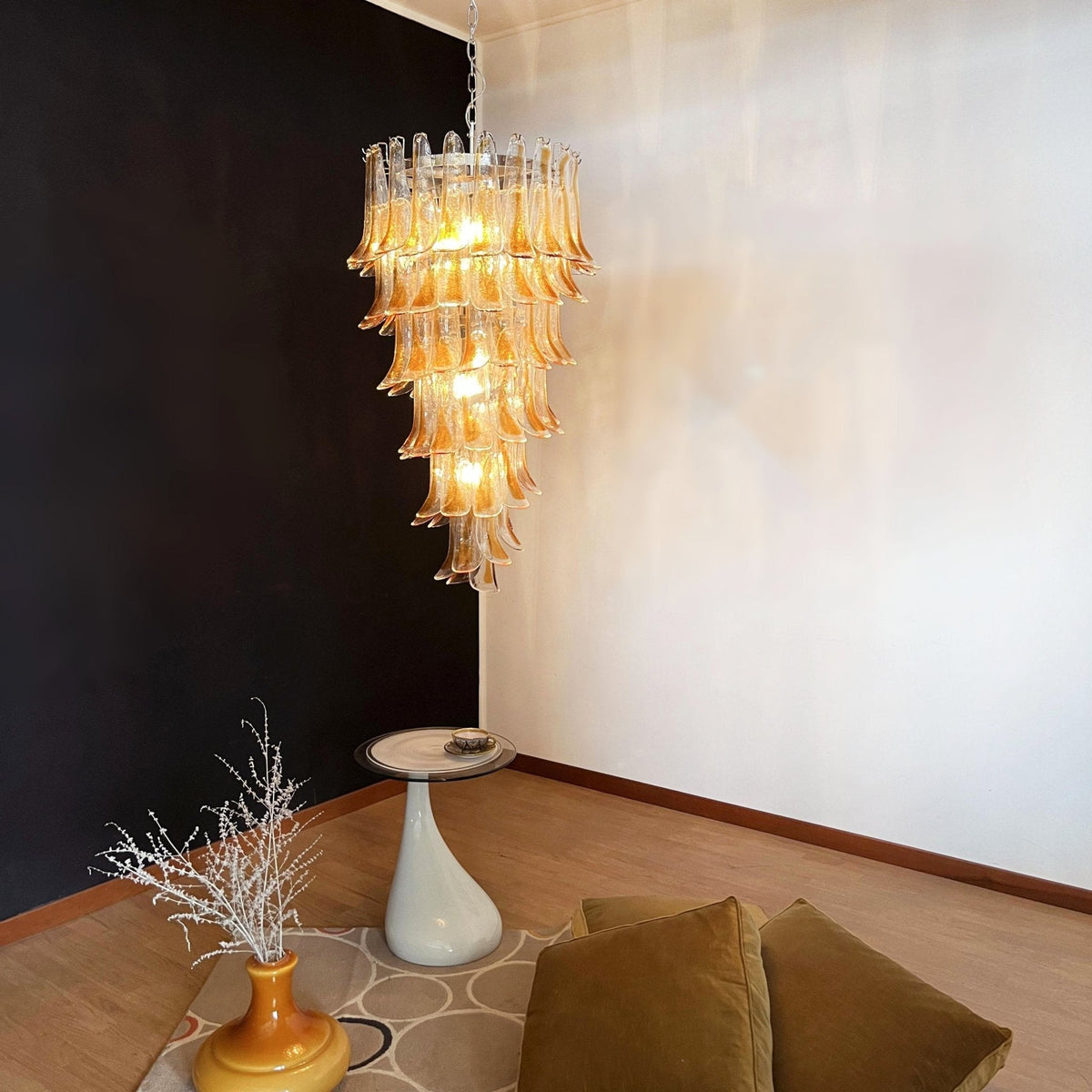 Marigold Glass Chandelier – Cascading Amber Petal Pendant Light for Dining Room & Entryway