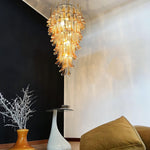 Marigold Glass Chandelier – Cascading Amber Petal Pendant Light for Dining Room & Entryway