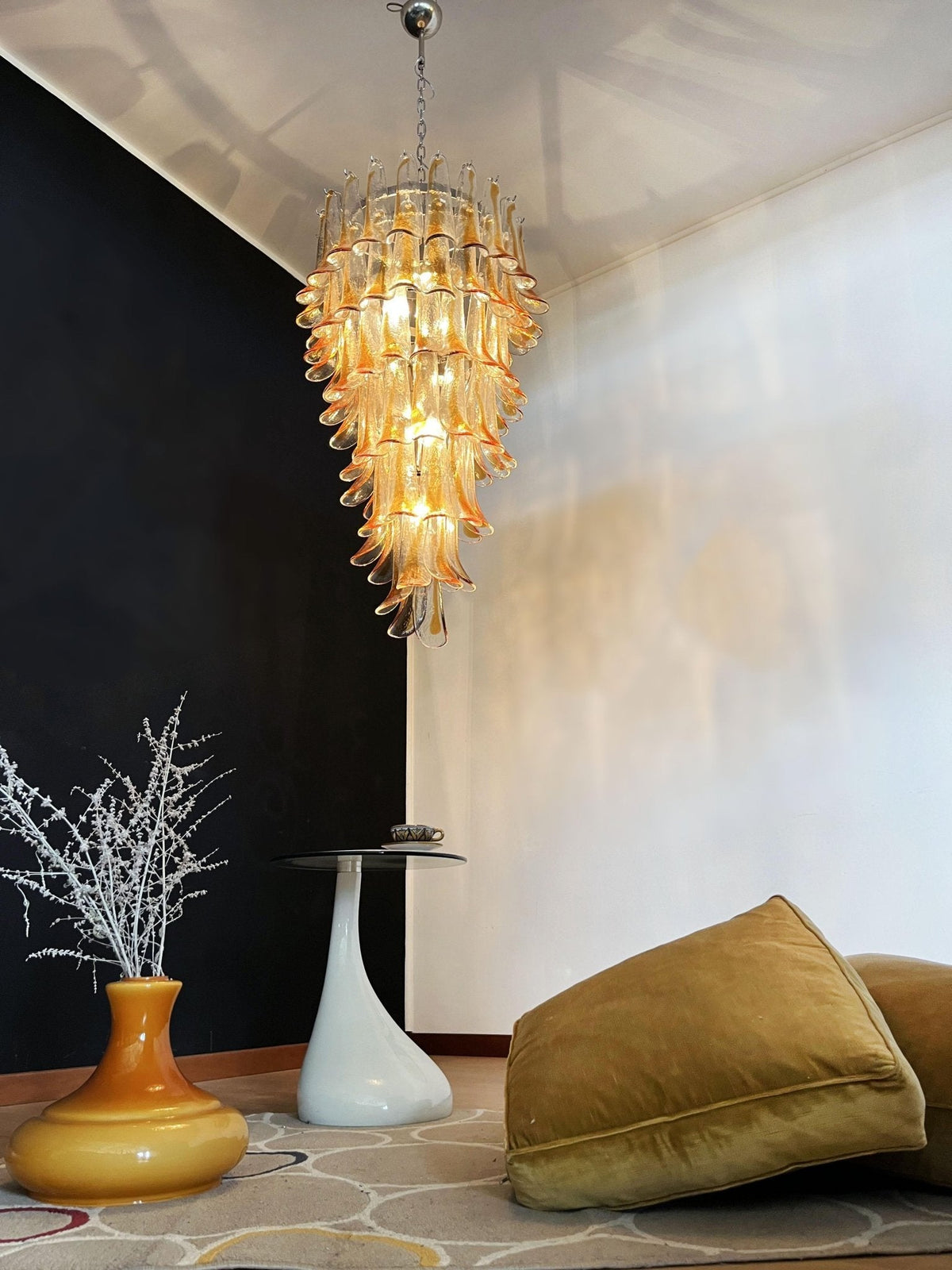Marigold Glass Chandelier – Cascading Amber Petal Pendant Light for Dining Room & Entryway